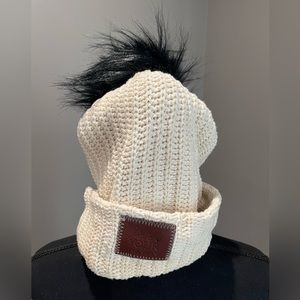 Love your Melon cream winter hat with detachable black faux fur ball